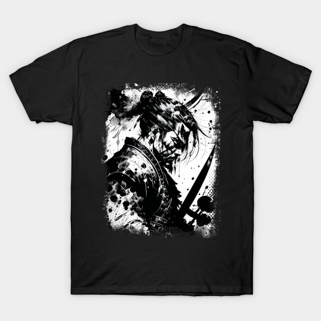 The Samurai Warrior Abstract Splatter Sketch Art T-Shirt by Naumovski